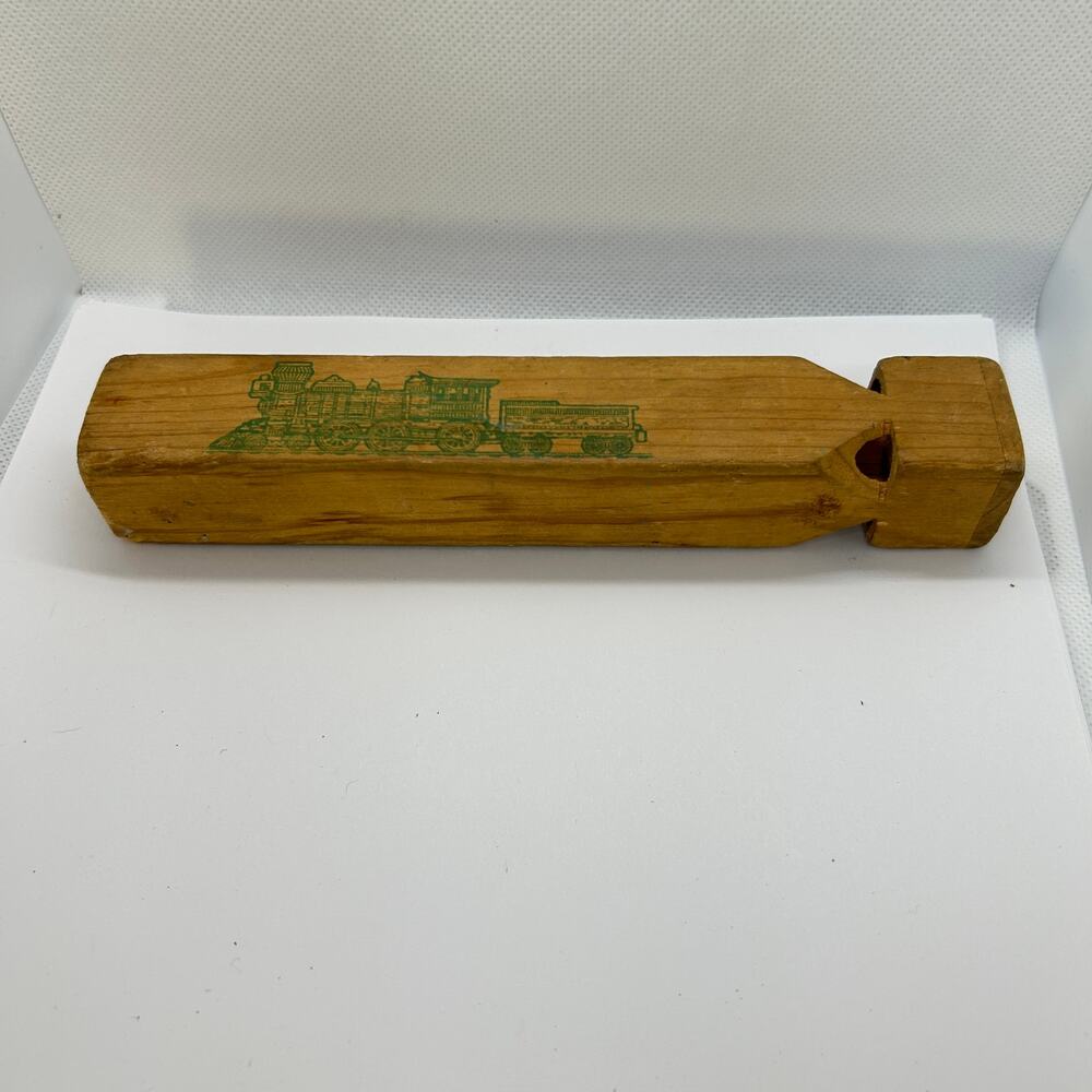 Wooden Toy Train Whistle Green Printed Train Picture